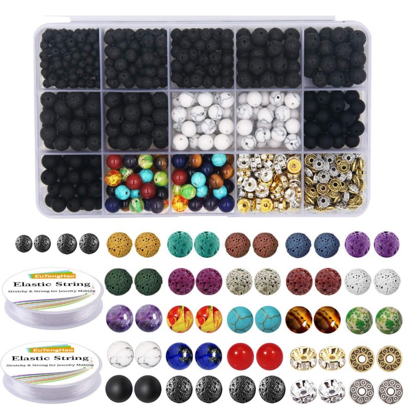 Jewelry Making For Beginners - 715-teiliges Naturstein-Perlen-Set mit Metall-Abstandshaltern und Zubehör