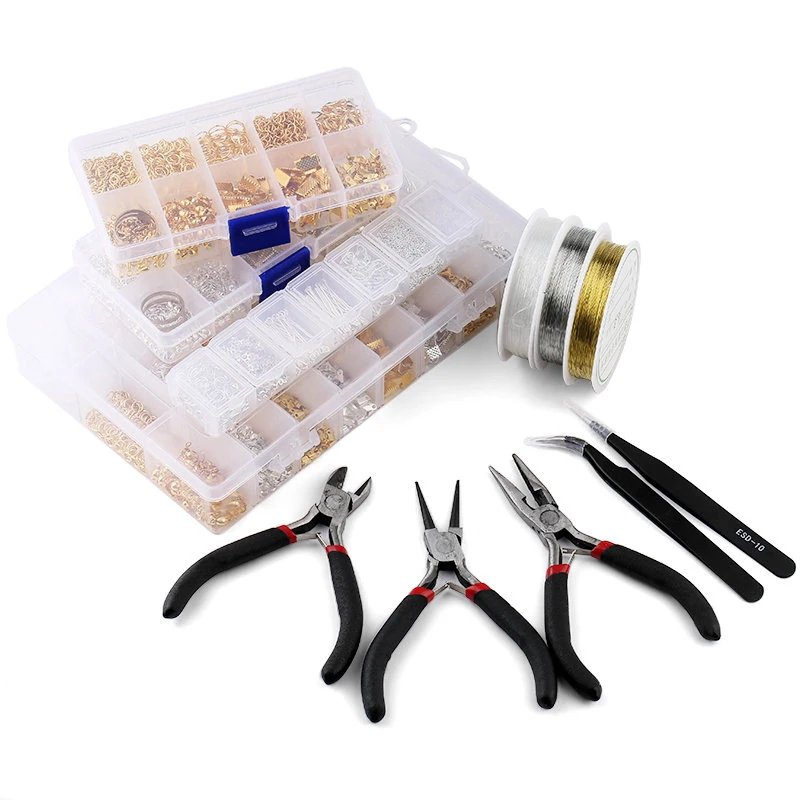 Jewelry Making A Ring - Schmuckzubehör-Werkzeugset, offener Biegering/Karabinerverschluss/Schwanzkette/Clip-Schnalle/Tropfen-Set/Ohrringhaken/für DIY-Schmuckherstellung
