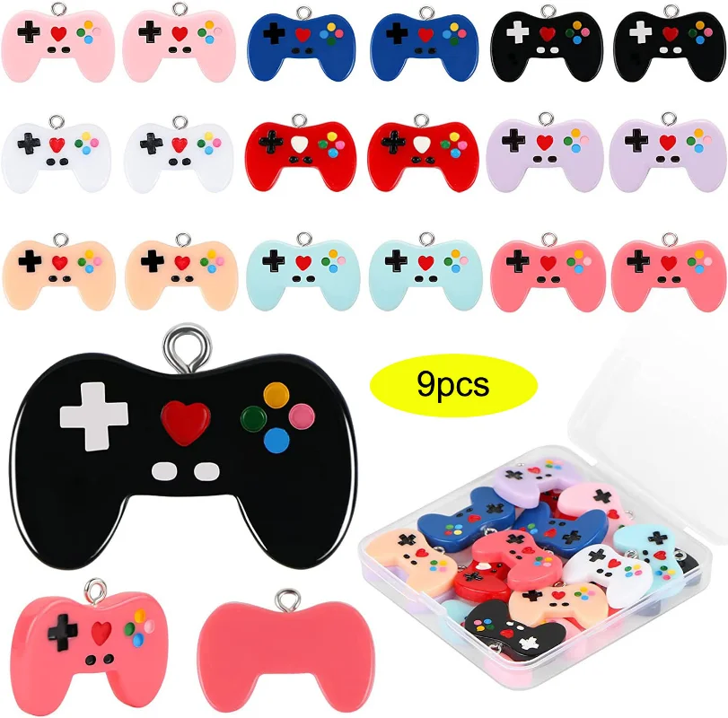 Jewelry Making Game - 9-teiliger Videospiel-Controller-Charm-Anhänger, Schlüsselanhänger, Kunstharz, Videospiel-Perlen für