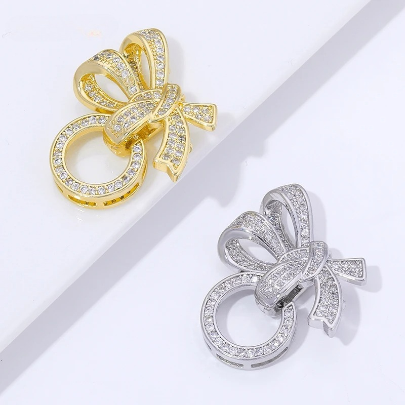 Jewelry Making A Ring - 18K Vergoldete Perlenverschlüsse mit Zirkonia-Besatz, 3-Ring-Schmetterlings-Schmuckverschlüsse