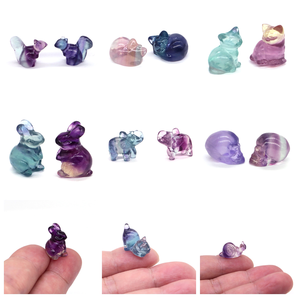 Jewelry Making Japan - 16–18 mm Mini-Farbe, Fluorit-Statue, Heilkristall, Miniatur-Tiere,
